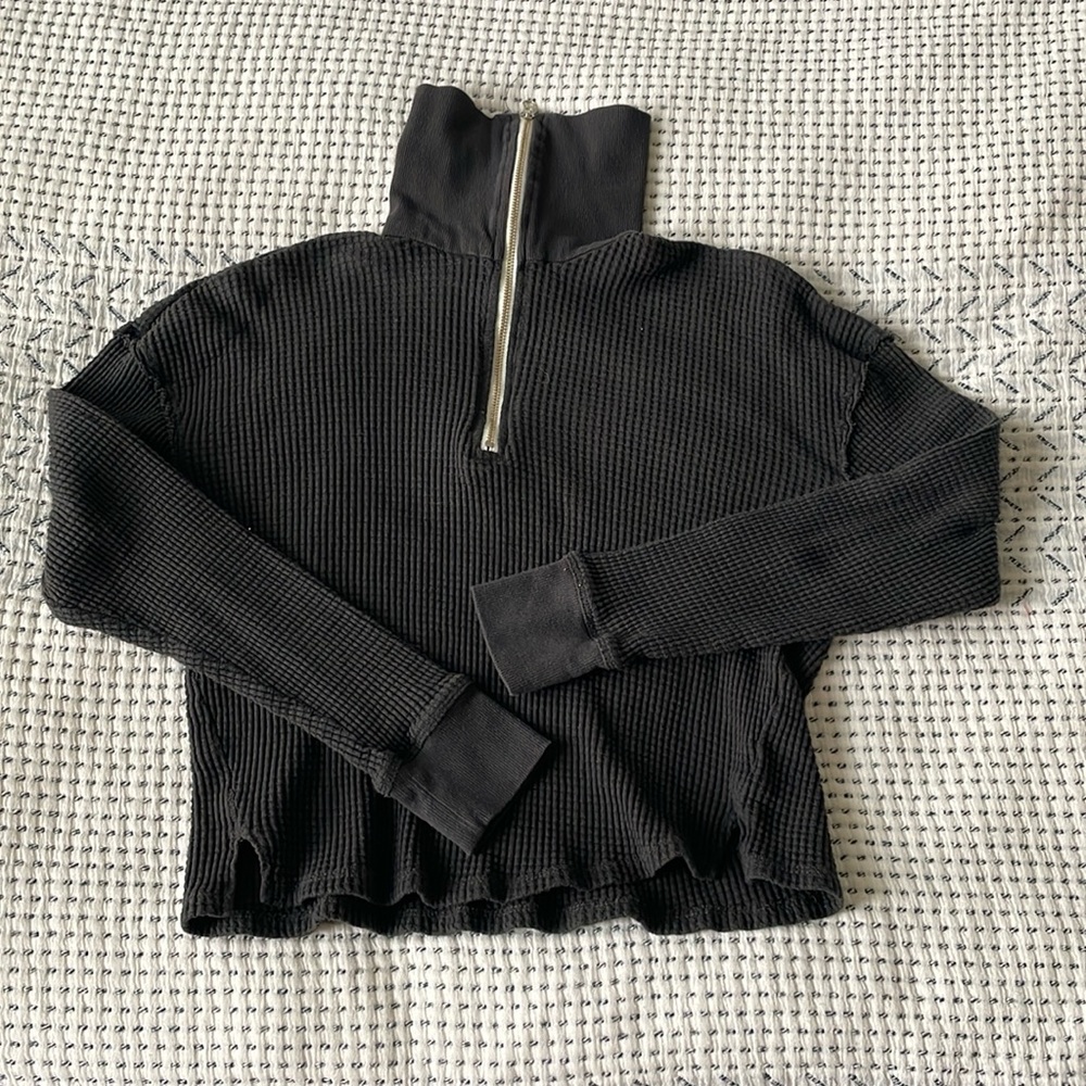 Cropped Waffle Quarter Zip
